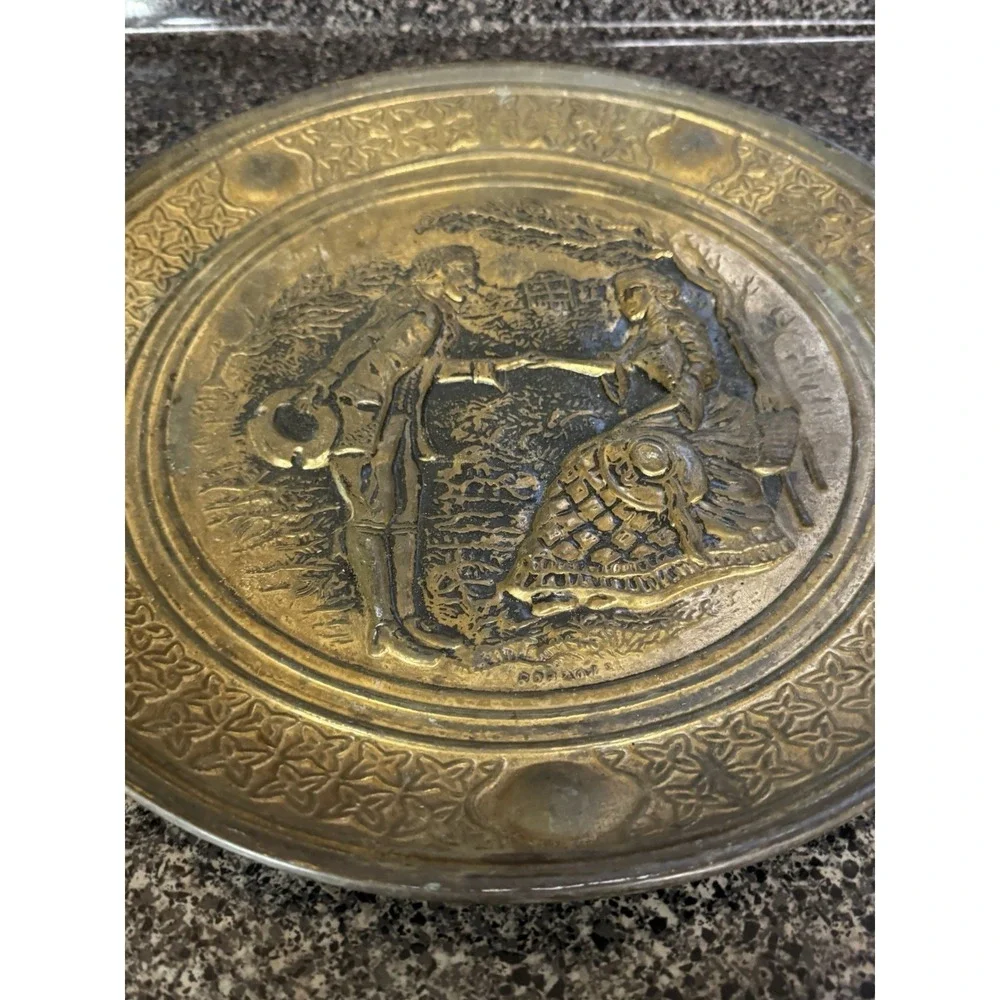 Vintage Embossed Brass Wall Plate 14